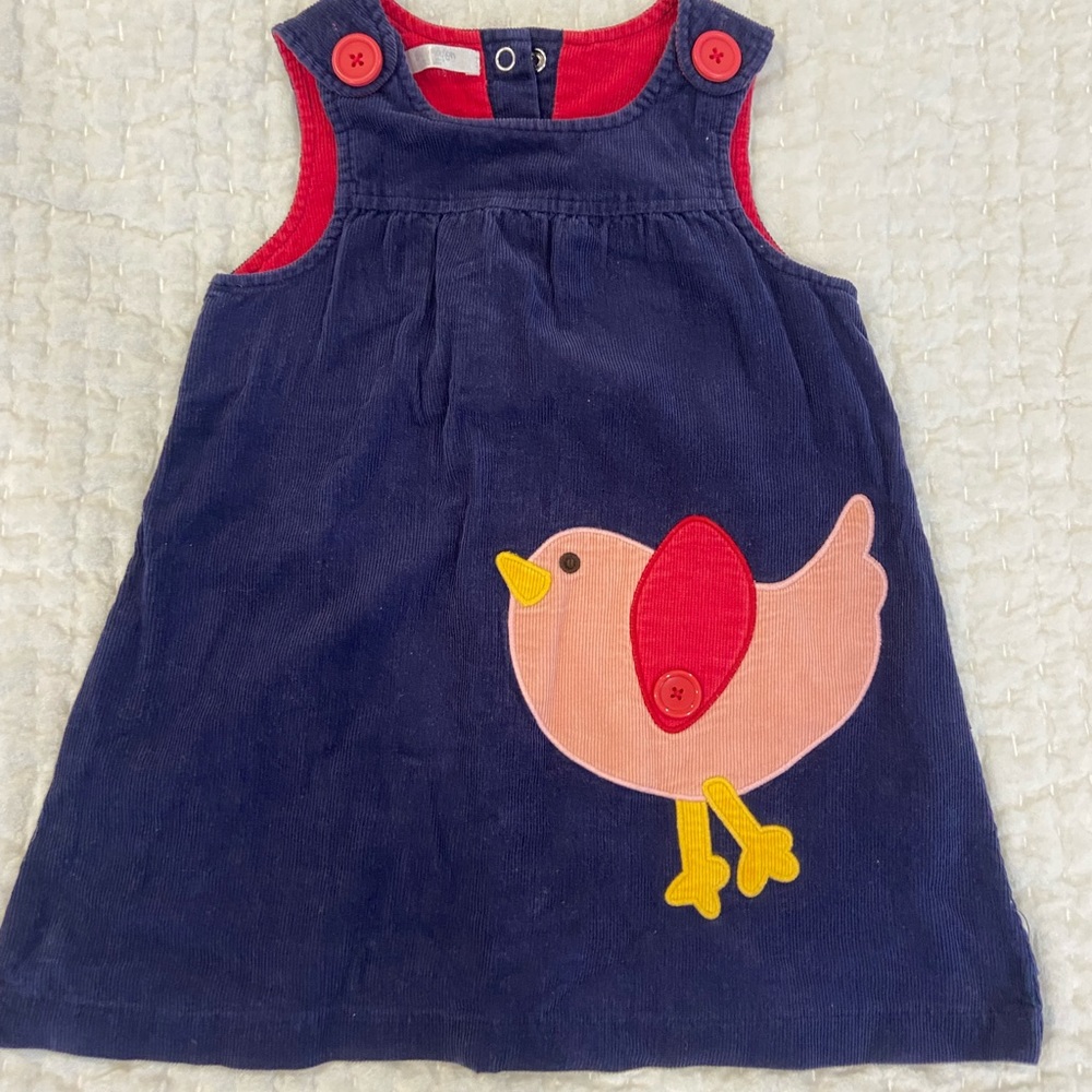 Mini boden adorable corduroy bird pinafore dress
